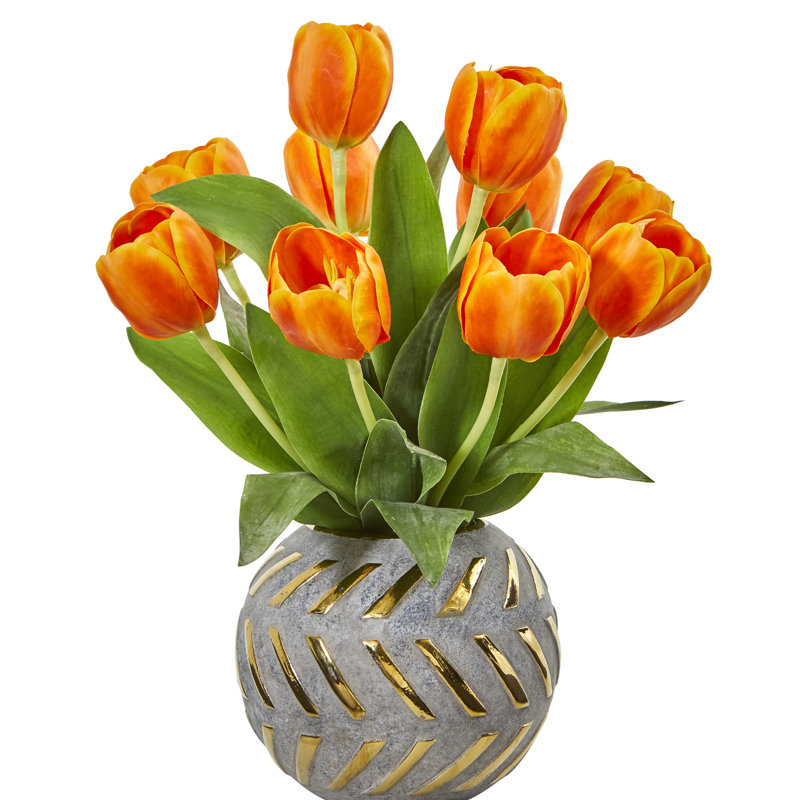 Wrought Studio Artificial Tulip Floral Arrangement in Vase & Reviews Wayfair